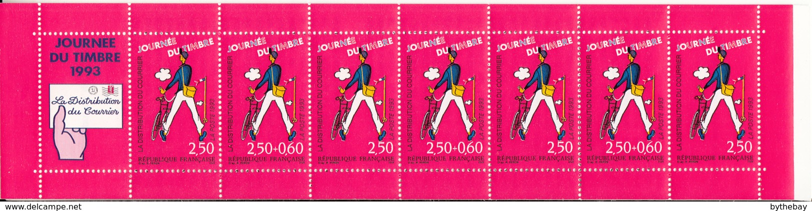 France 1993 MNH Sc 2326a Booklet Of 7+label Mailman On Bicycle - Journée Du Timbre