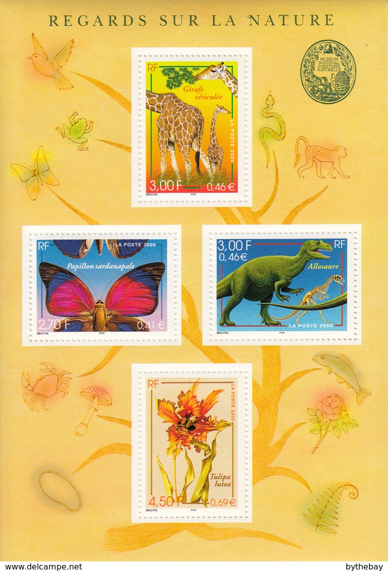 France 2000 MNH Sc #2779a Sheet 4 Butterfly, Giraffe, Dinosaur, Tulip - Neufs