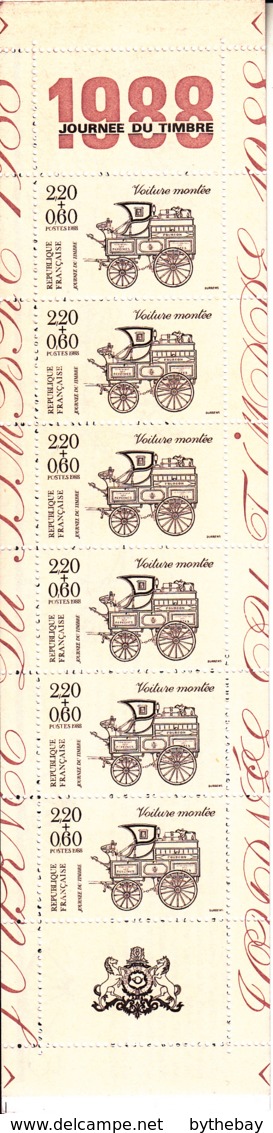 France 1988 MNH Sc B600a Booklet 6  + 2 Labels Postal Coach Stamp Day - Journée Du Timbre