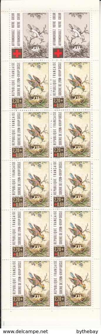 France 1989 MNH Sc B610a Booklet 10 Bird From A Silk Tapestry, Lyon 18th Century - Croix Rouge