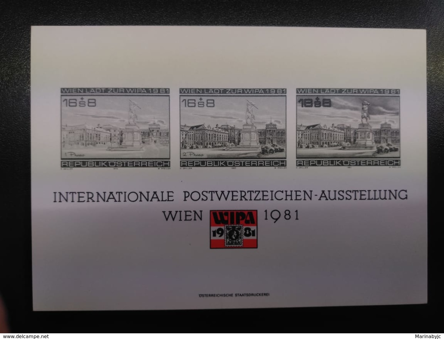 W) 1981 AUSTRIA,BLACK PROOF,CITY VIEWS,INTERNATIONAL STAMP EXHIBITION - Dominican Republic