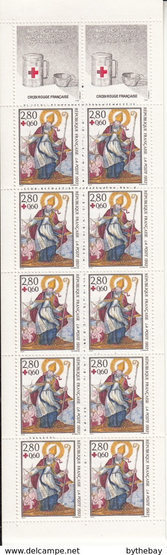 France 1993 MNH Sc B655b Booklet 10 + 2 Labels St, Nicolas, Image Of Metz - Croix Rouge