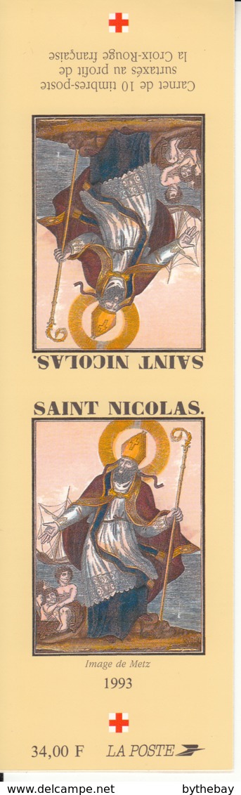 France 1993 MNH Sc B655b Booklet 10 + 2 Labels St, Nicolas, Image Of Metz - Croix Rouge
