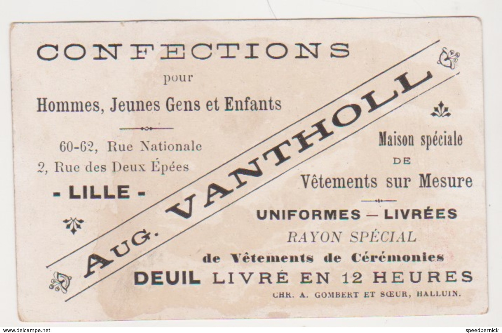 26827 Chromo Confections Mode Uniforme Deuil -Aug Vantholl Rue Nationale LILLE - Pique Nique Dejeuner Cinq Sens - Autres & Non Classés