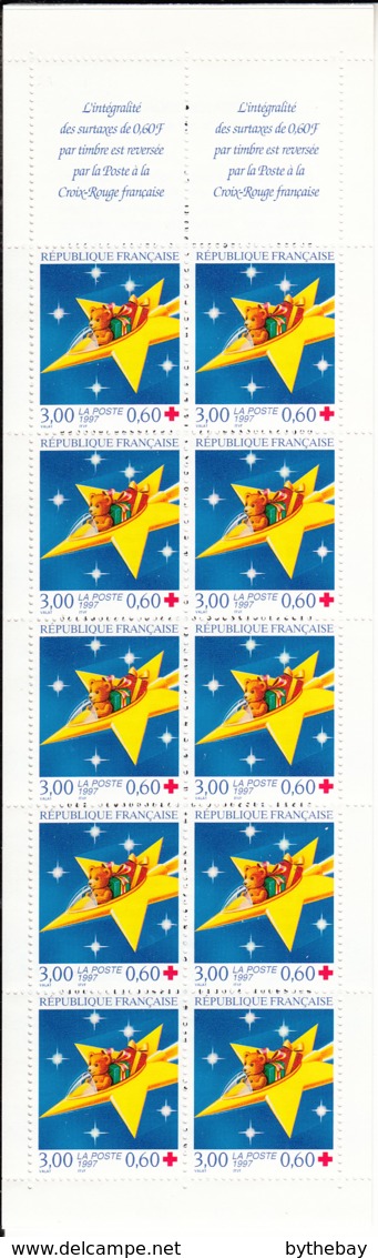 France 1997 MNH Sc B683b Booklet 10 + 2 Labels Teddy Bear, Presents In Star-shaped Spaceship Christmas - Croix Rouge
