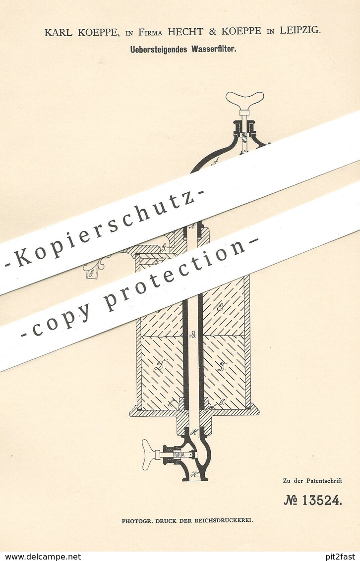 Original Patent - Karl Koeppe | Hecht & Koeppe , Leipzig , 1879 , Übersteigendes Wasserfilter | Wasser - Filter !!! - Historical Documents