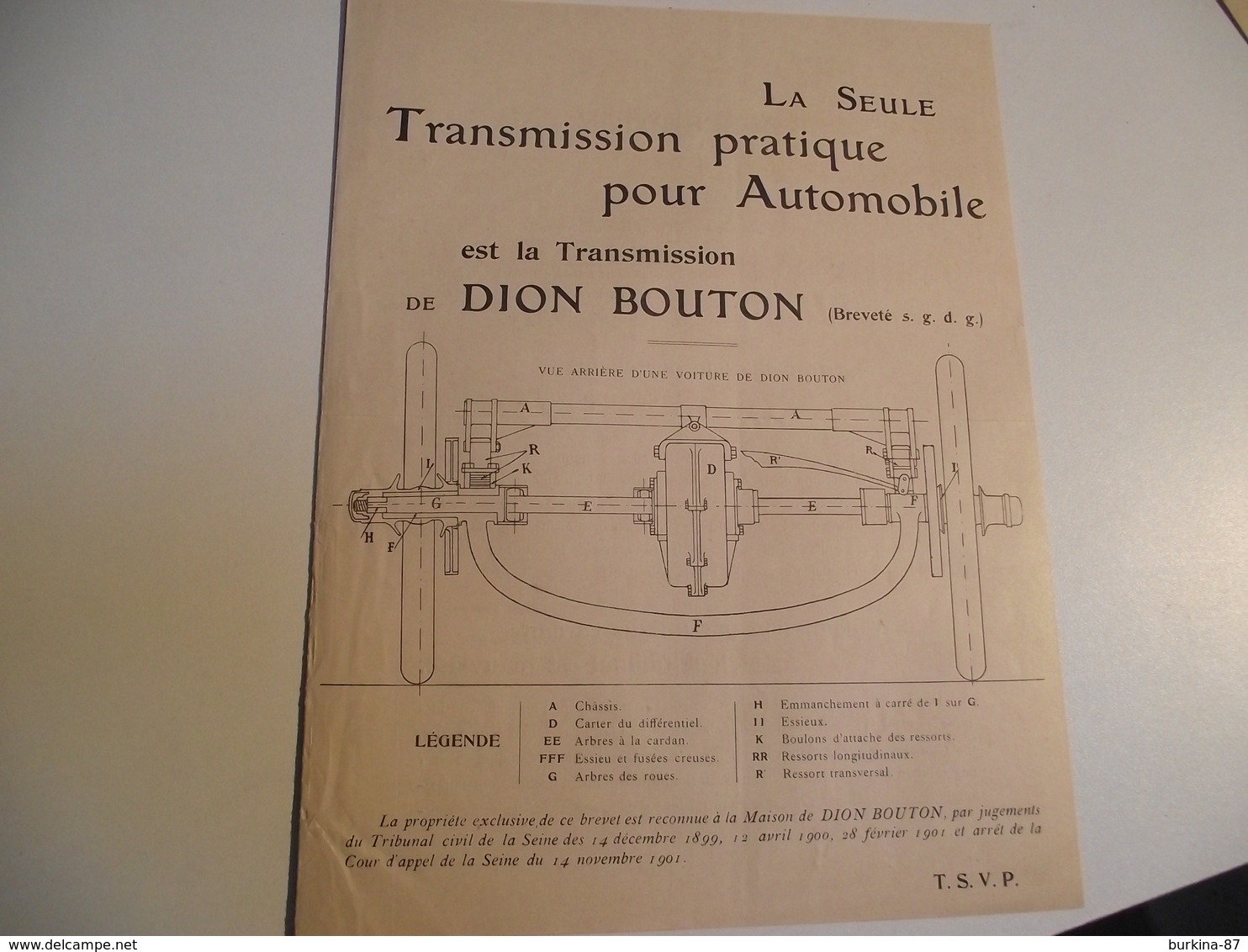 De DION BOUTON, Livret Publicitaire, Transmission , Salon  1902 - Publicités