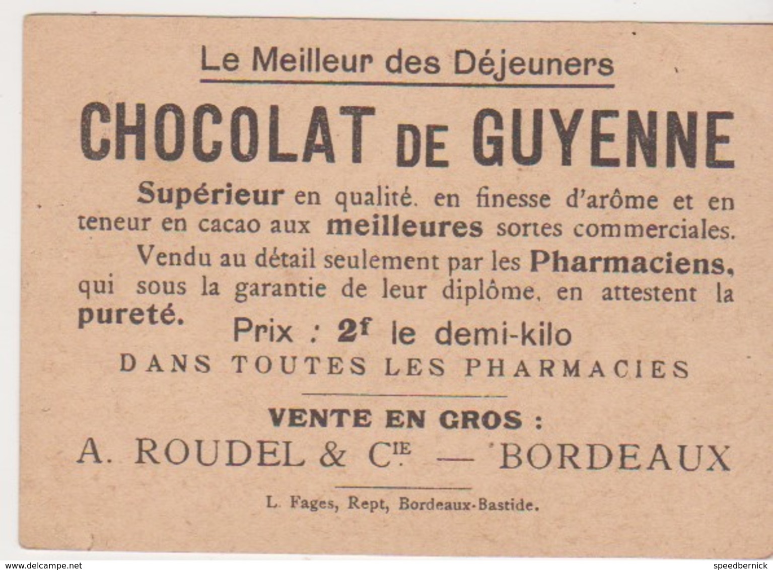 26834 Chromo CHOCOLAT De GUYENNE Roudel BORDEAUX - Enfant Costume Marin Exquis - Autres & Non Classés