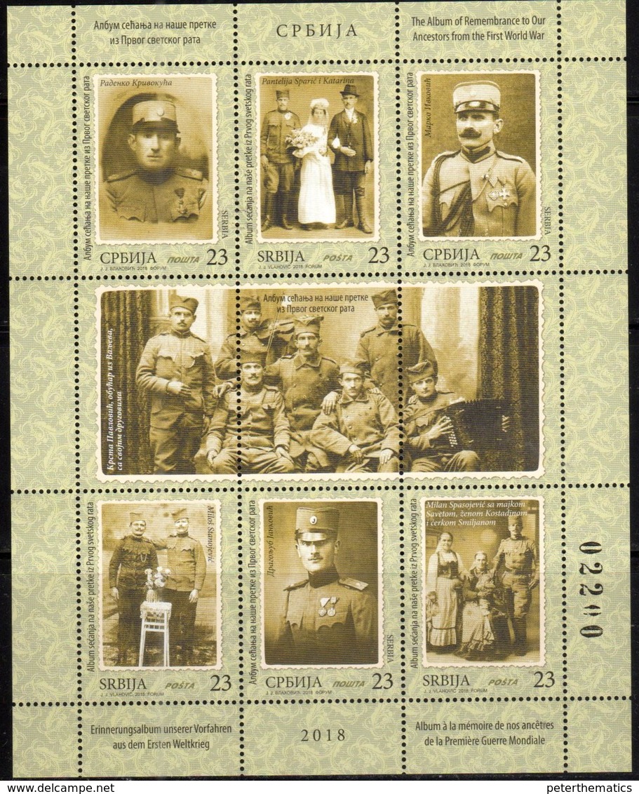 SERBIA, 2018, MNH, WWI, REMEMBRANCE, SOLDIERS, BLACK AND WHITE PHOTOS, COSTUMES, UNIFORMS, SHEETLET - WW1