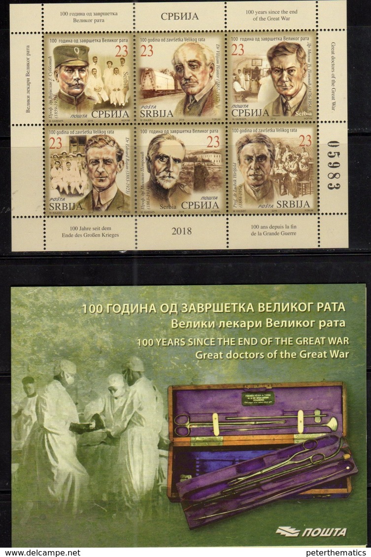 SERBIA, 2018, MNH, WWI, 100 YEARS SINCE END OF WWI, GREAT DOCTORS, TRAINS,  SHEETLET IN BOOKLET - WW1