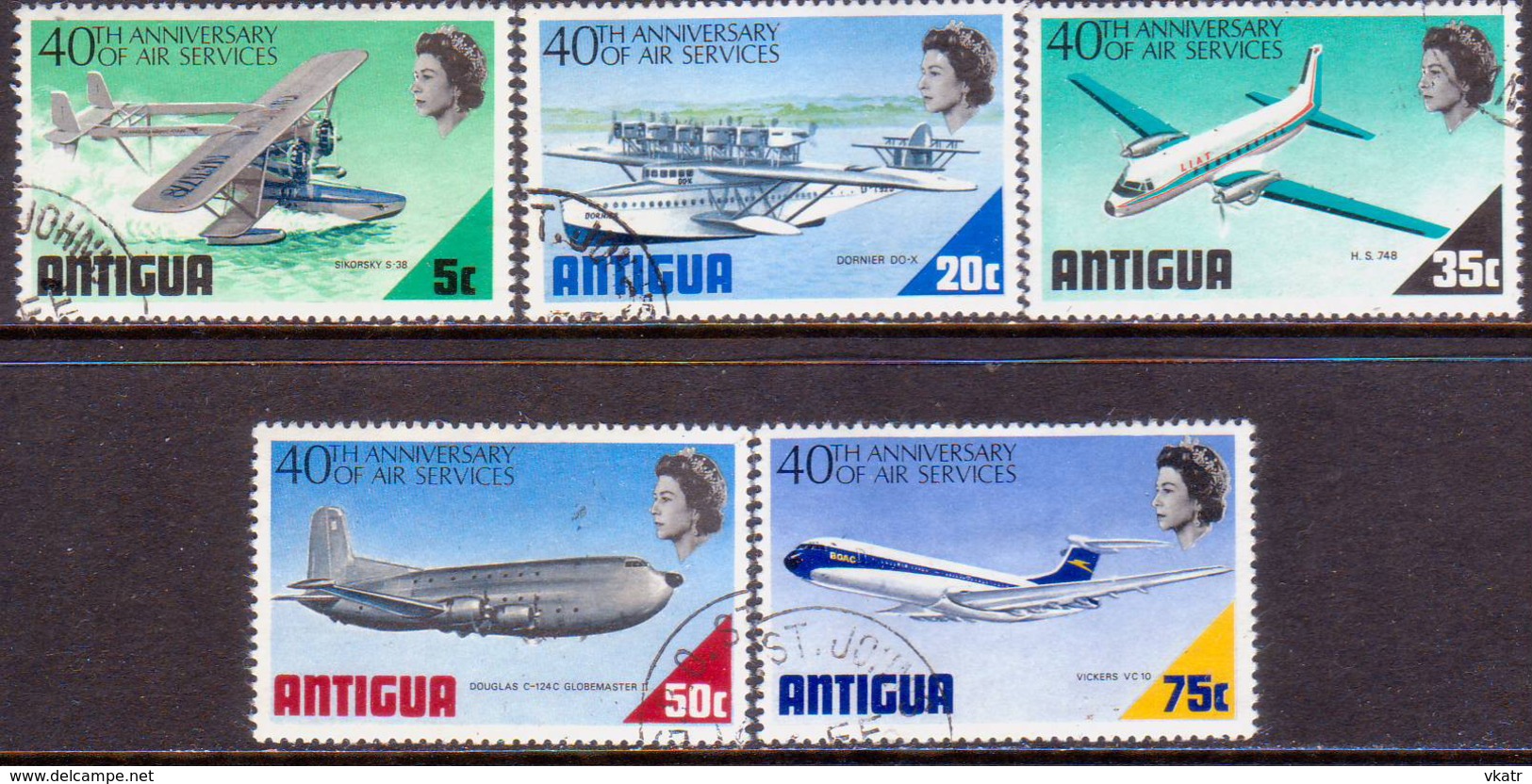 ANTIGUA 1970 SG #260-64 Compl.set Used Antiguan Air Services - 1960-1981 Autonomia Interna