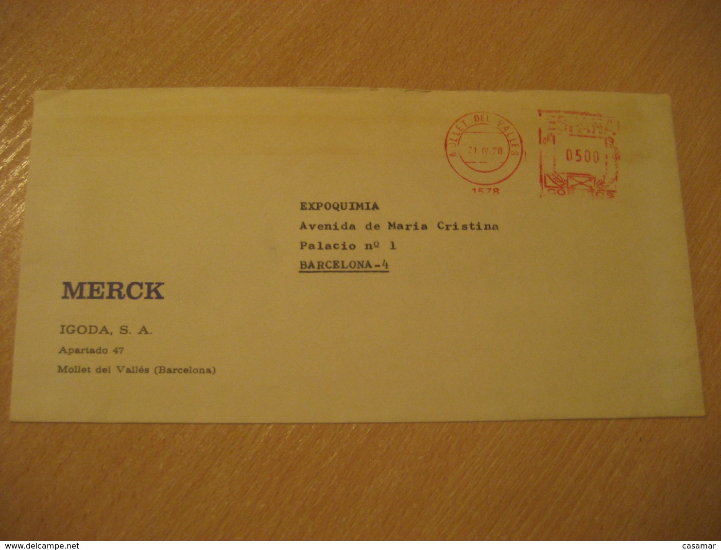 MOLLET DEL VALLES 1978 MERCK Meter Mail Cancel Cover SPAIN Chemistry Chemical Chimie Science - Chimie