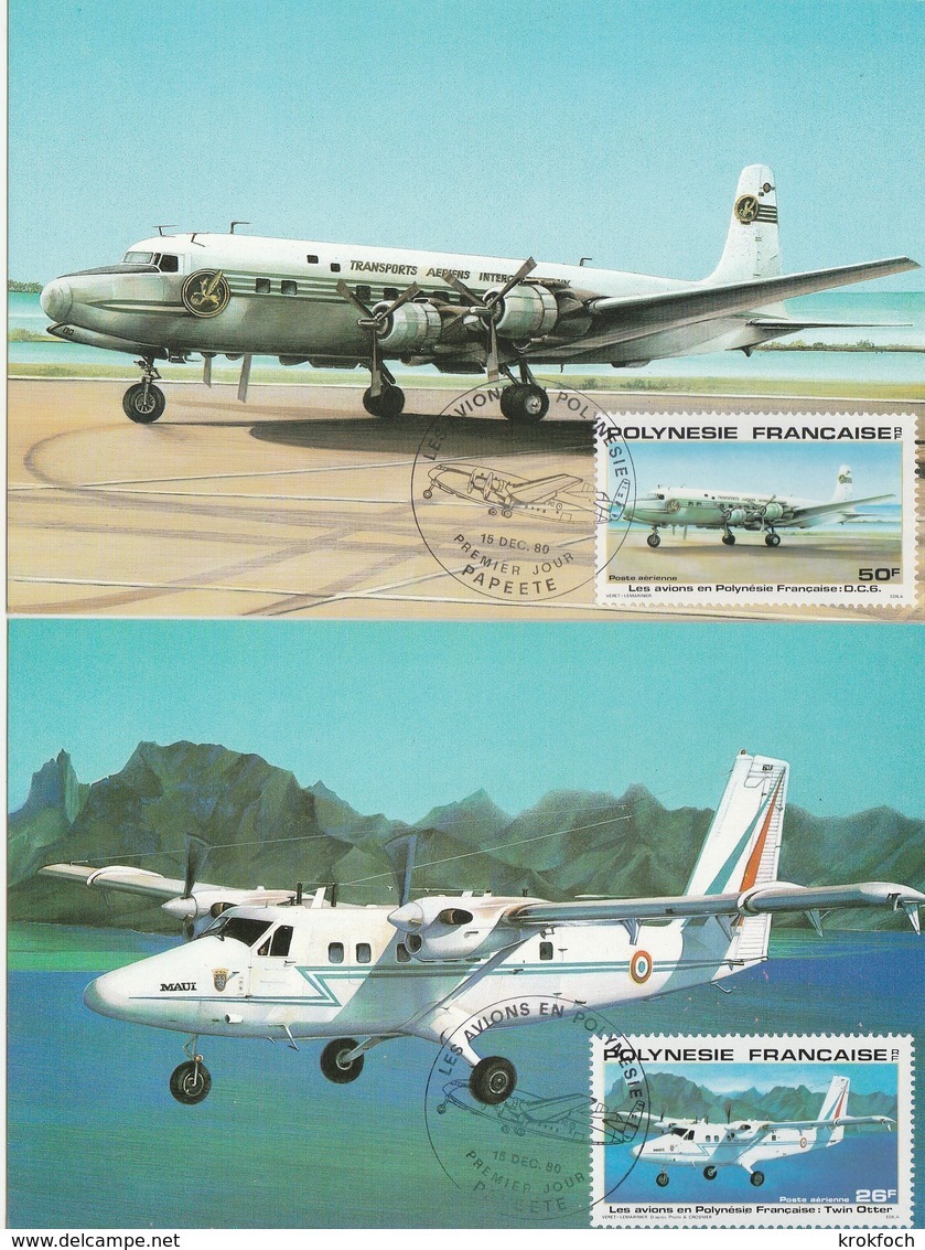 Avions En Polynésie 1980 - 4 Cartes Max - Hydravion Catalina - CAMS - DC 6 - Twin Otter - Airplane Flugzeug Aviation - Tarjetas – Máxima