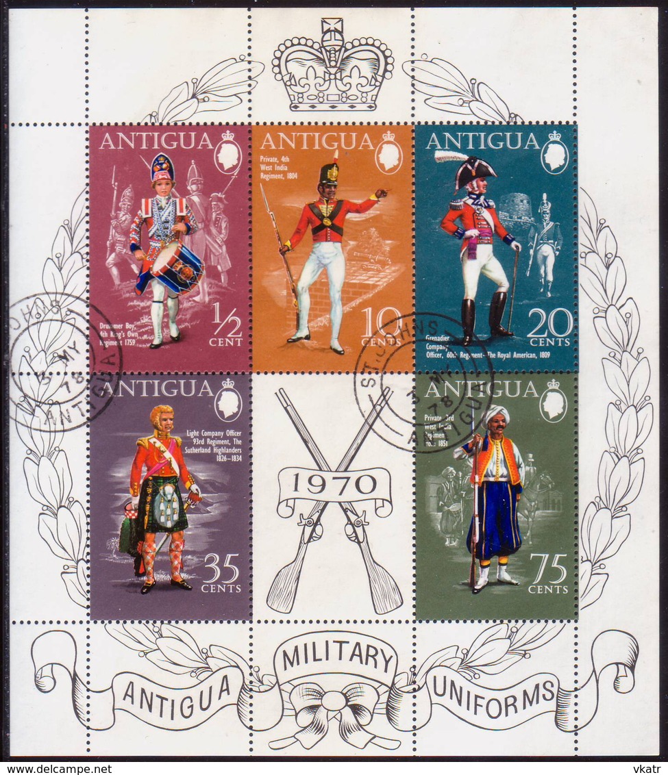 ANTIGUA 1970 SG #MS295 M/s Used Military UNiforms (1st Series) CV £11 - 1960-1981 Autonomie Interne