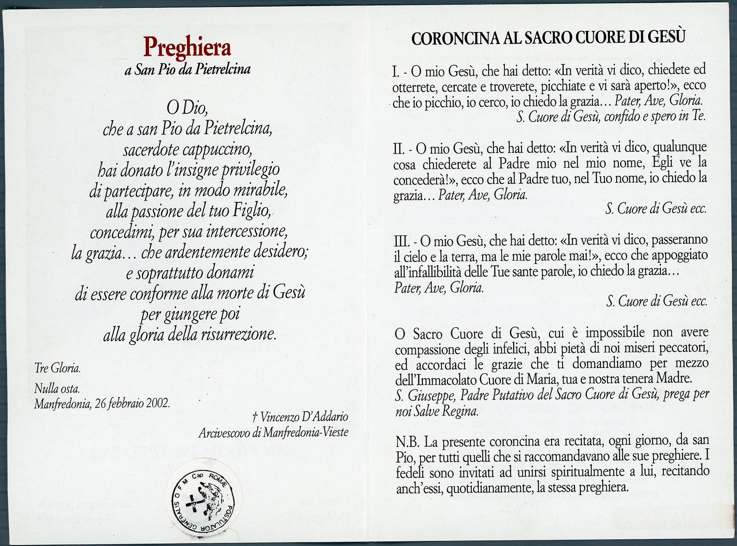 °°° Santino - S. Pio Da Pietralcina Cappuccino °°° - Religione & Esoterismo