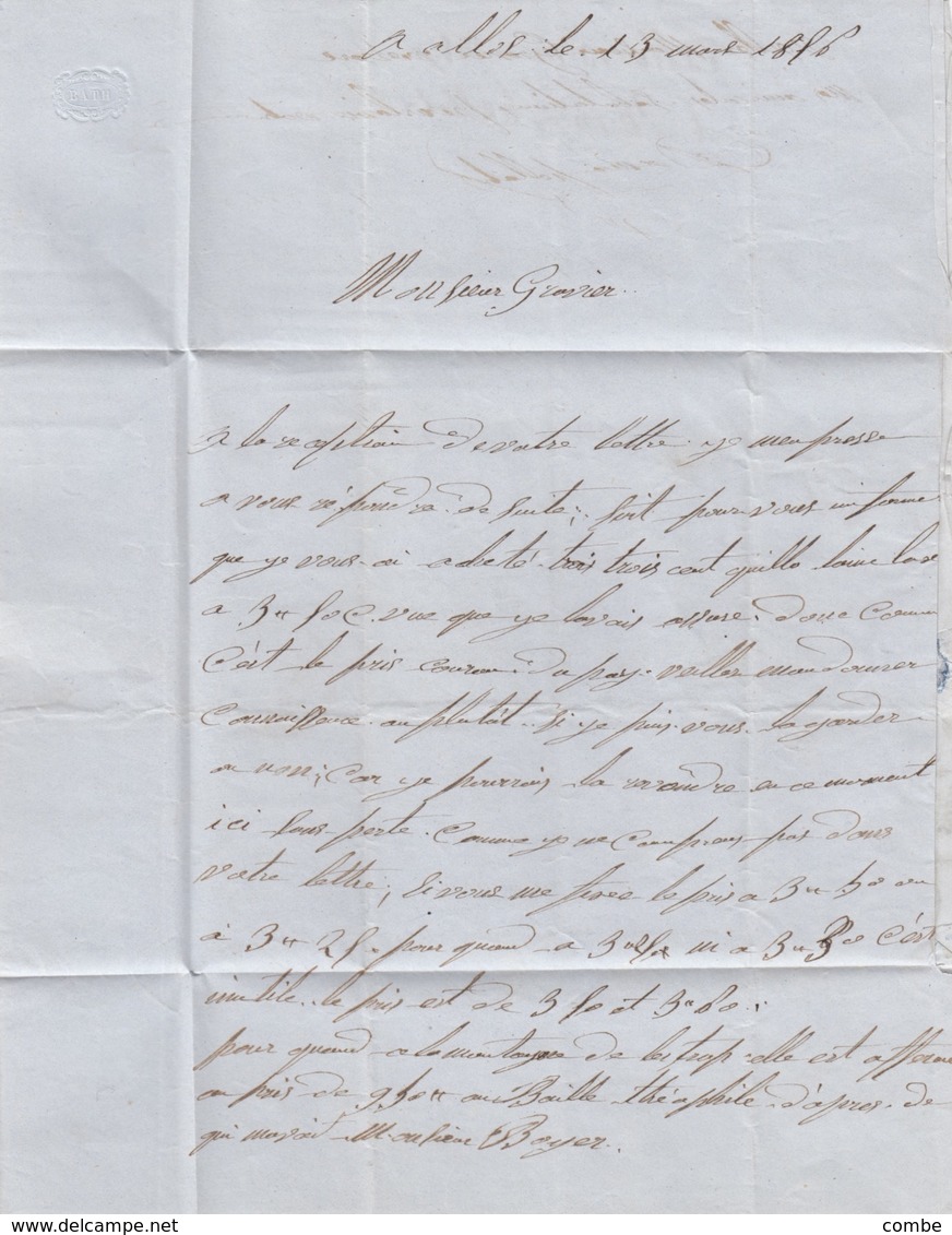 LETTRE. ALPES MARITIMES. 1856.   COLMARS-LES-ALPES POUR ARLES.  BOITE RURALE D = ALLOS. TAXE  TAMPON 30   / 2 - 1849-1876: Periodo Clásico