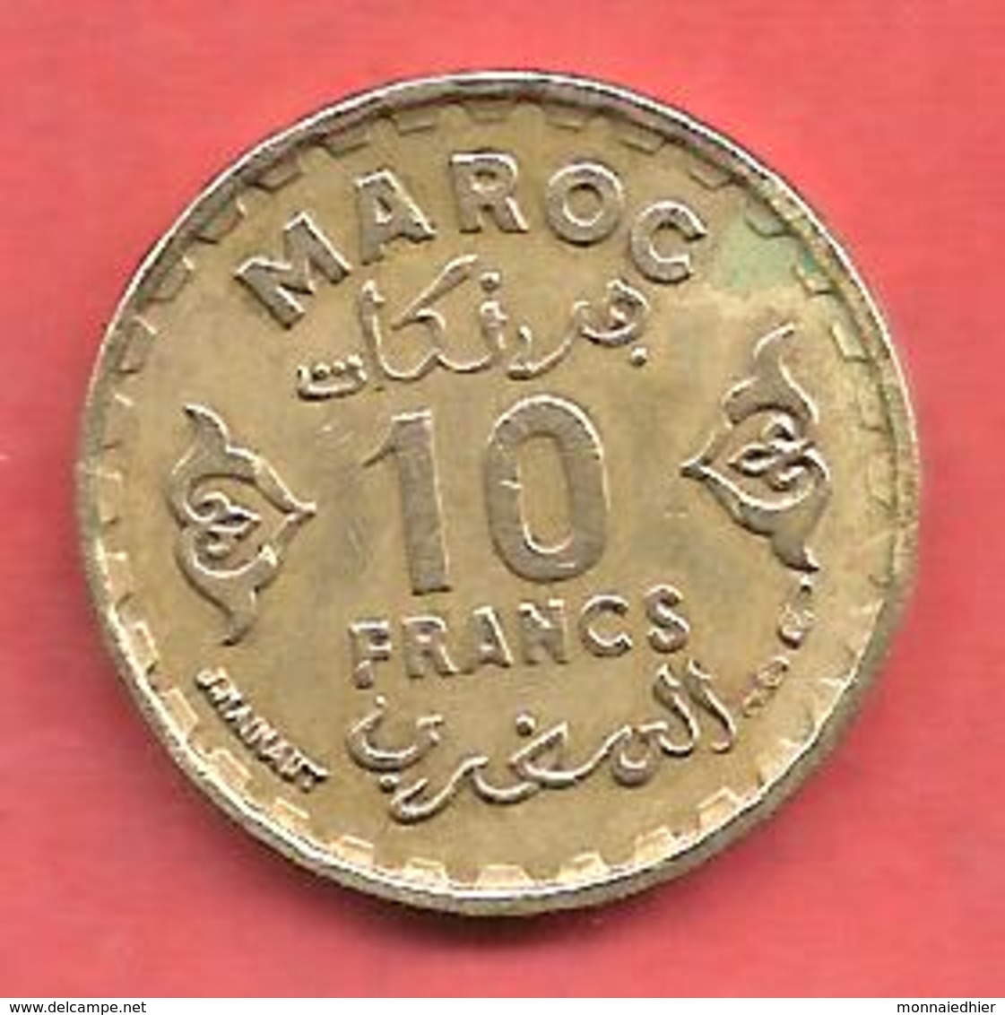 10 Francs , MAROC , Protectorat Français , Alu-Bronze , AH 1371 , N° Y # 49 - Marruecos