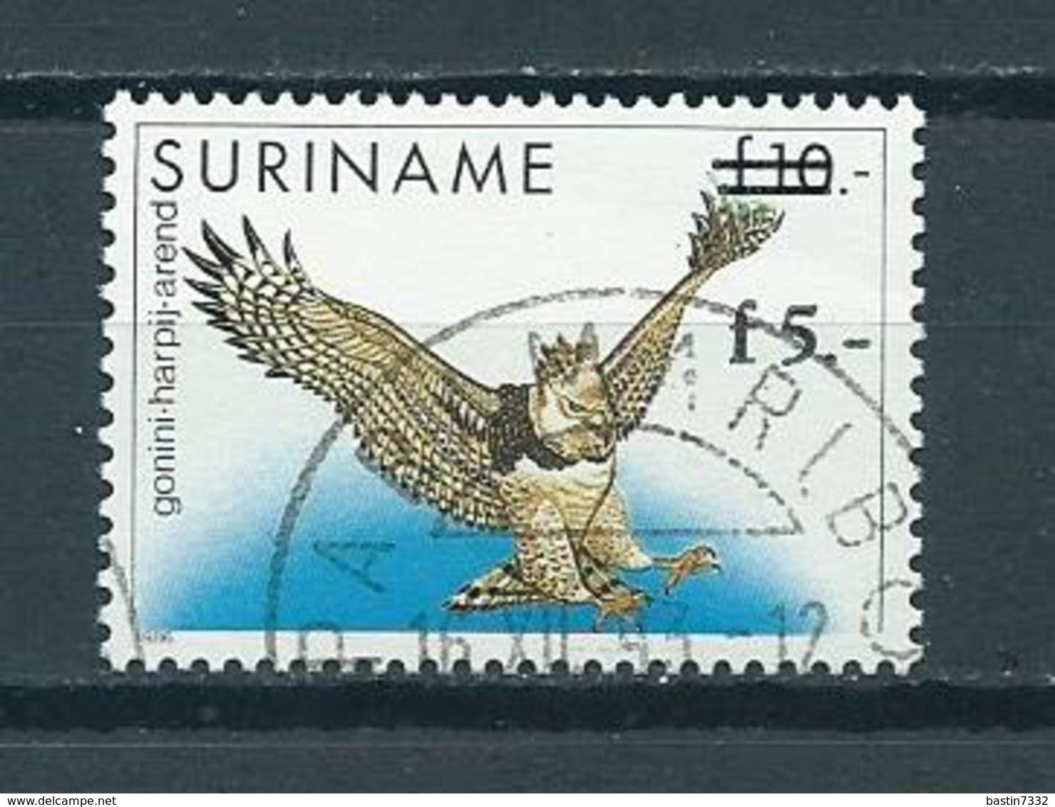 1993 Suriname Fl.5 Overprint,birds,oiseaux,vogel Used/gebruikt/oblitere - Suriname