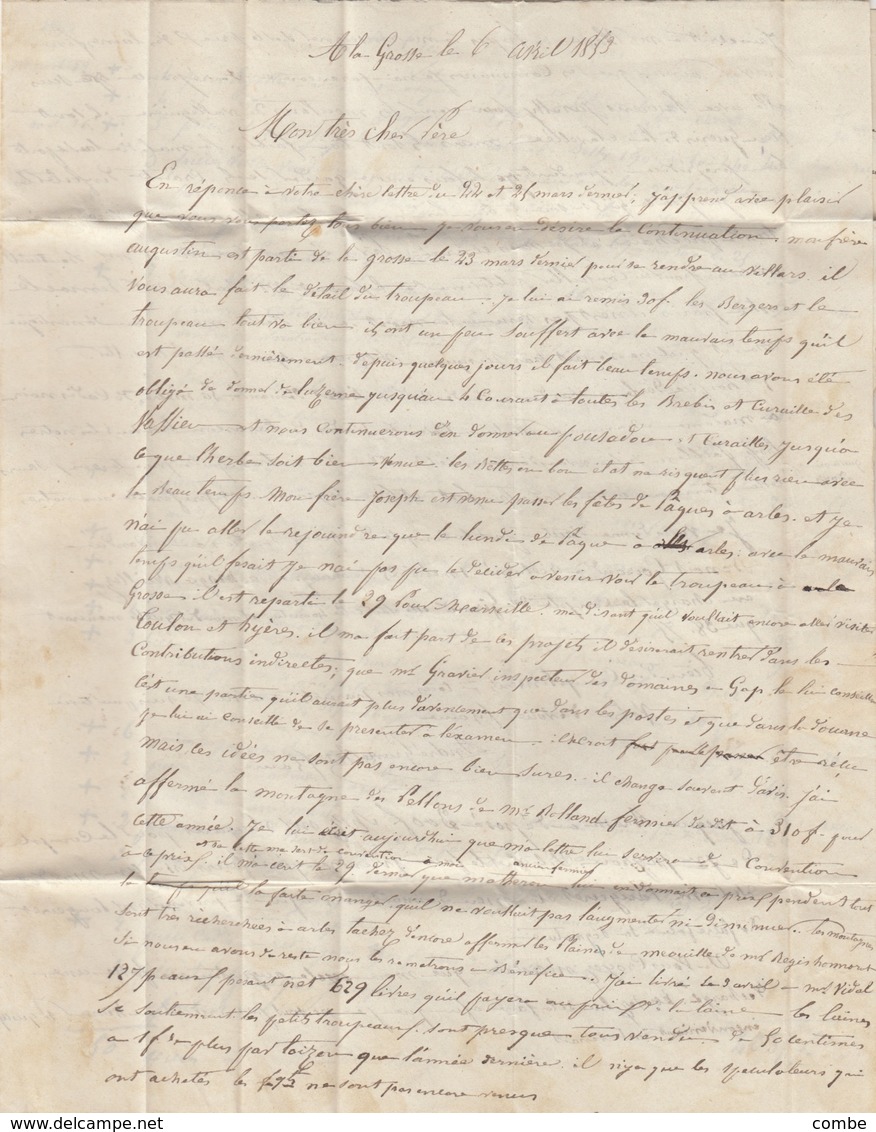 LETTRE. 1853.  BOUCHES DU RHONE. DE LA GROSSE, ISTRES. POUR COLMARS. TAXE TAMPON 25   / 2 - 1849-1876: Période Classique