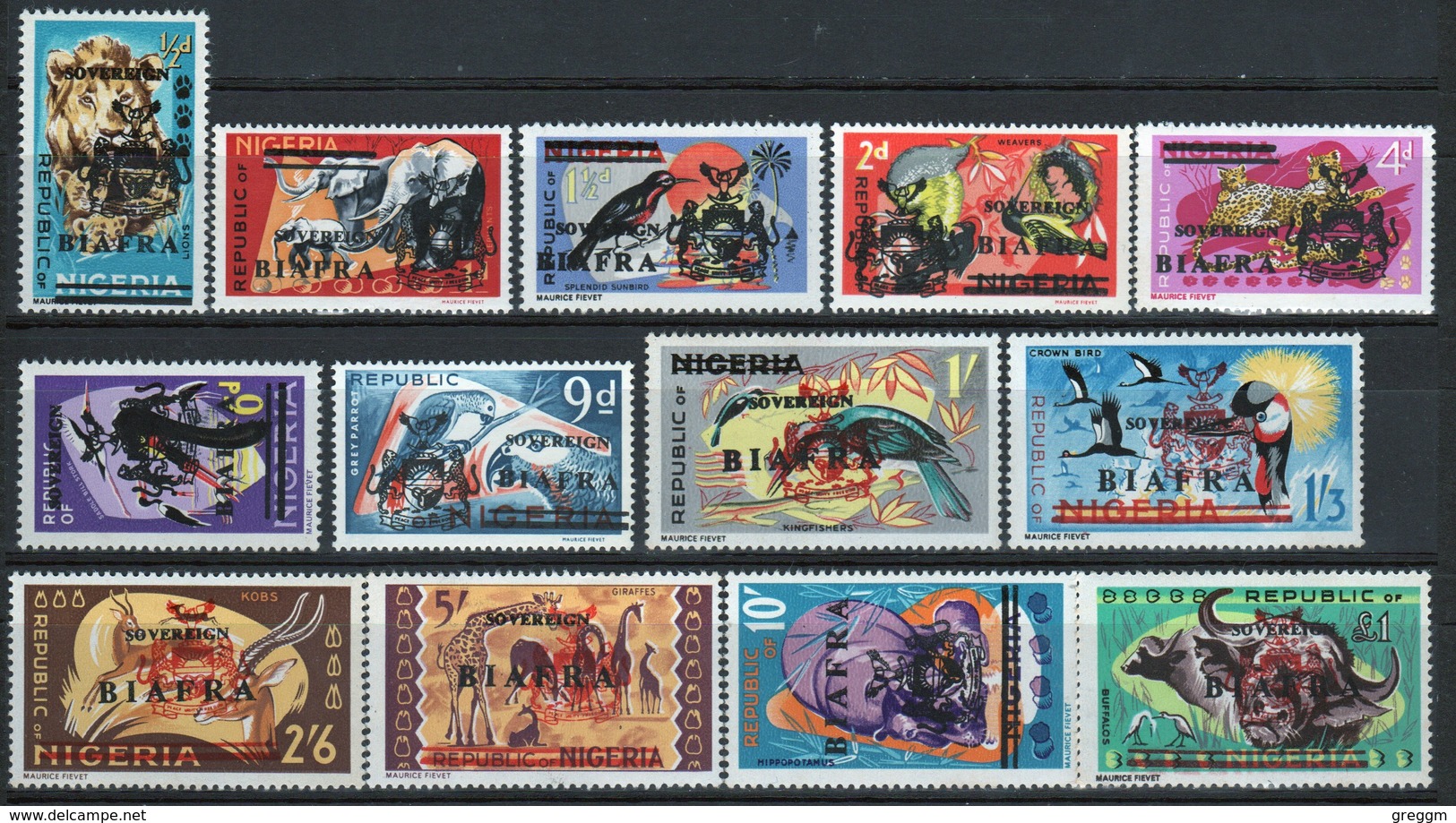 Biafra 1968 Definitive Set Of Stamps Of Nigeria Overprinted 'Sovereign Biafra'. - Nigeria (1961-...)