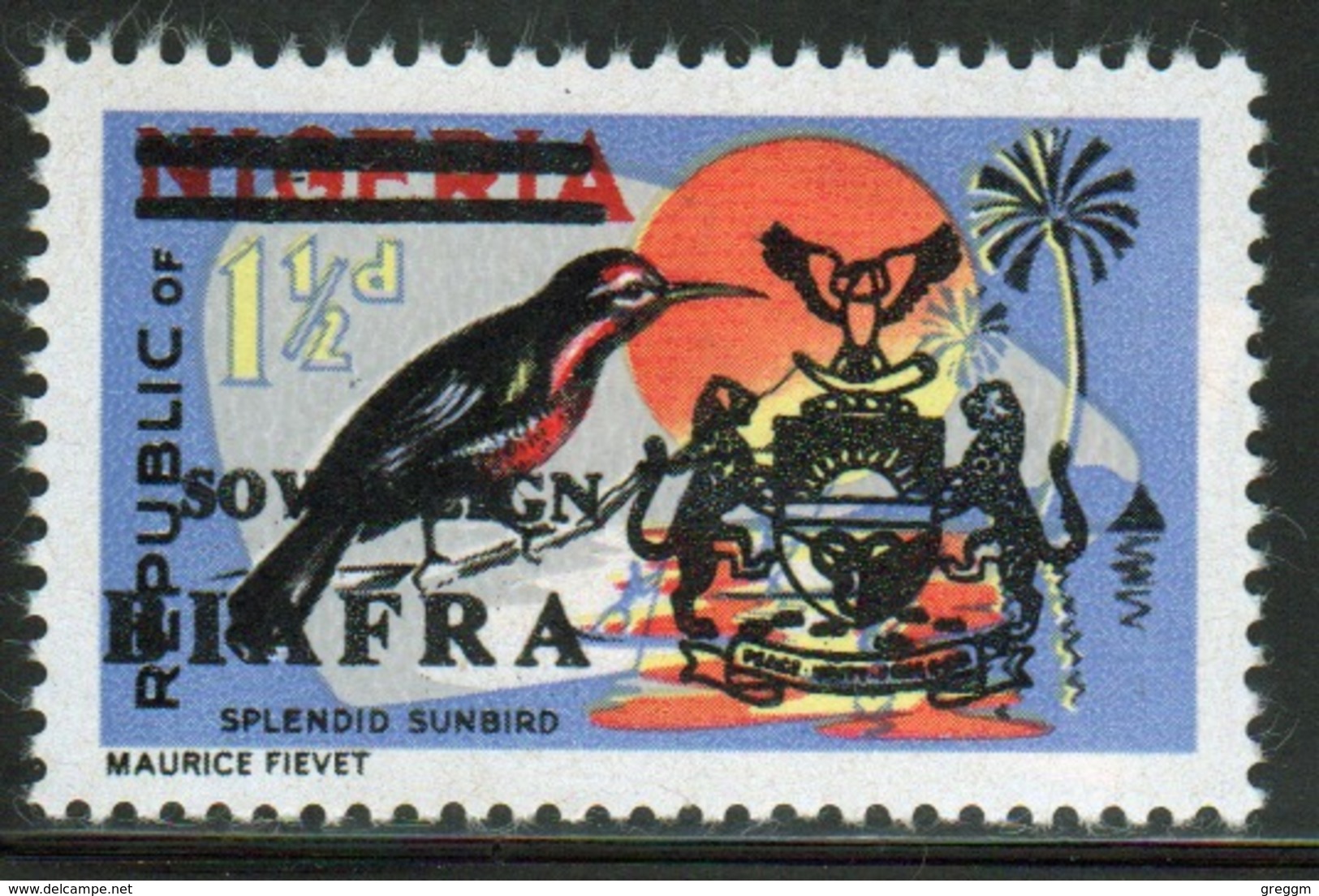 Biafra 1968 1½d Definitive Stamp Of Nigeria Overprinted 'Sovereign Biafra'. - Nigeria (1961-...)