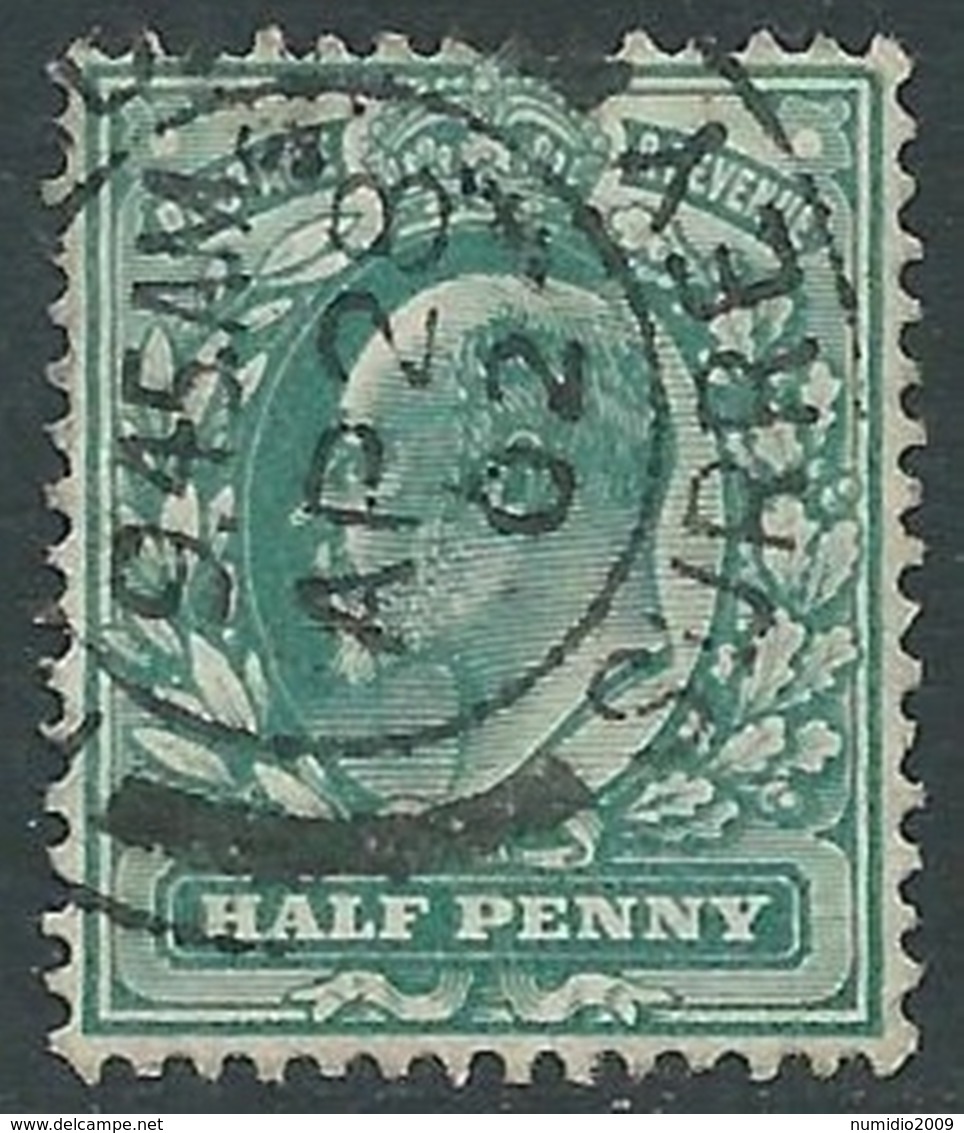 1902-10 GREAT BRITAIN USED SG 216 1/2d DULL BLUE GREEN - F21-10 - Usati