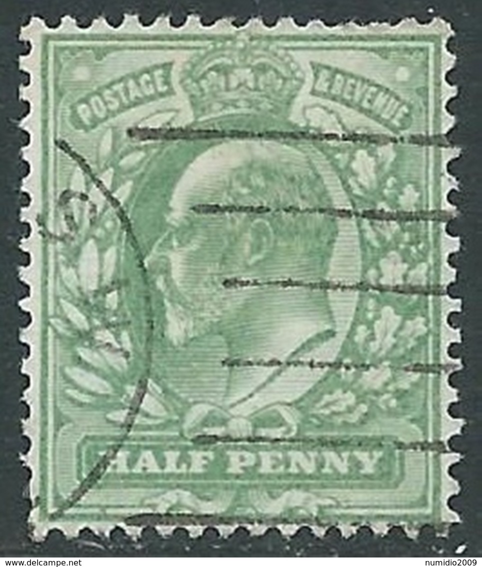 1902-10 GREAT BRITAIN USED SG 217 1/2d PALE YELLOWISH GREEN  - F21-10 - Usati