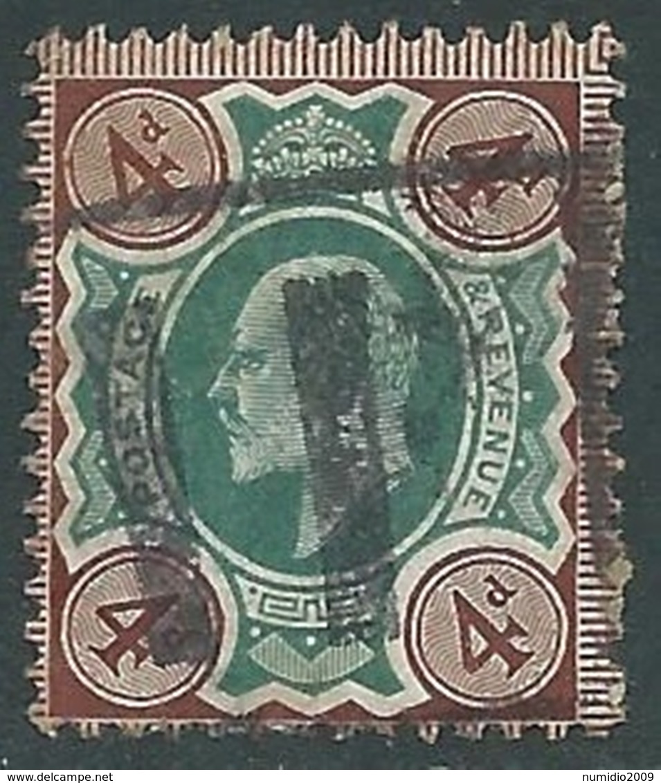 1902-10 GREAT BRITAIN USED SG 235 4d GREEN & GREY-BRN - F22 - Usati