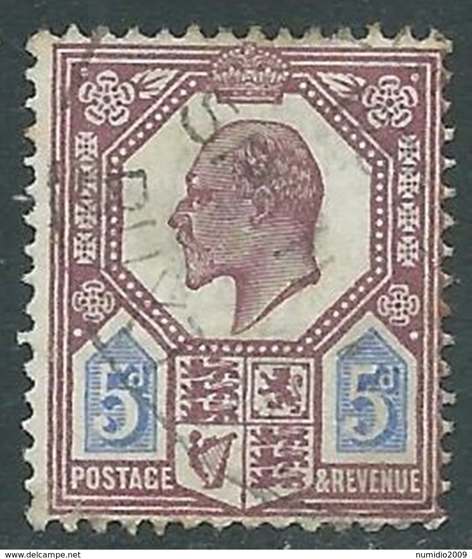 1902-10 GREAT BRITAIN USED SG 242 5d DULL PUR & ULTRAMARINE - F22 - Usati