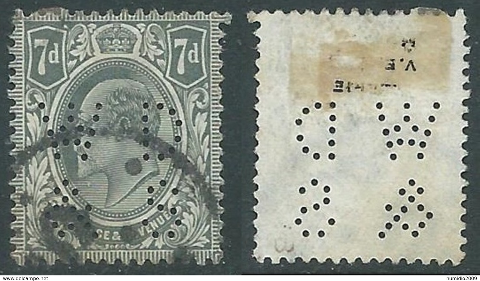 1902-10 GREAT BRITAIN USED SG 249 7d DEEP GREY BLACK PERFIN - F22-3 - Usati