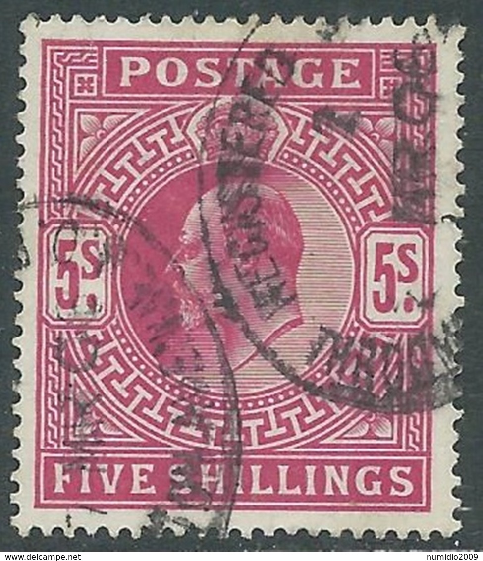 1902-10 GREAT BRITAIN USED SG 263 5s BRIGHT CARMINE - F21-10 - Usati