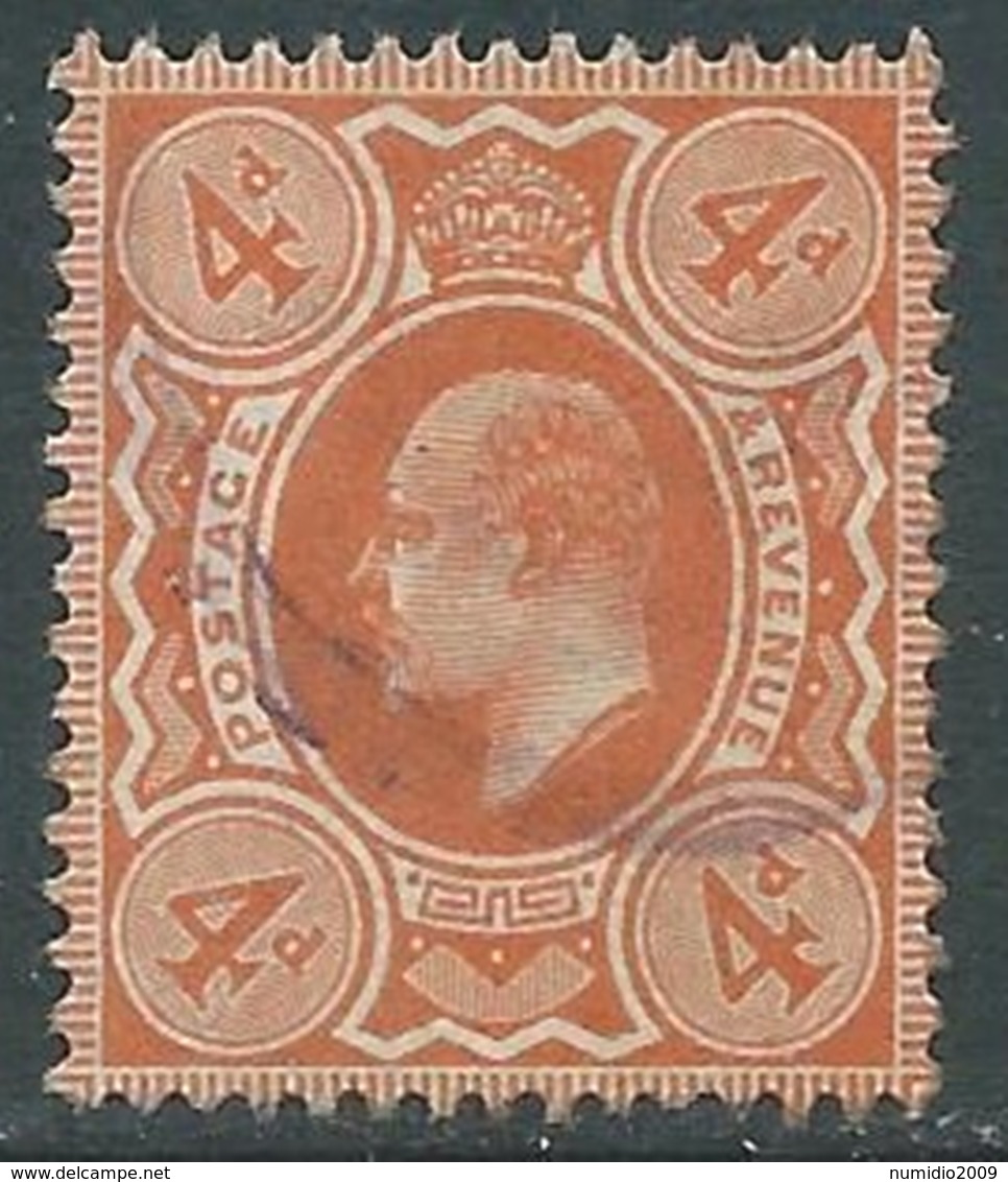 1911 GREAT BRITAIN USED SG 286 4d BRIGHT ORANGE - F22-3 - Usati