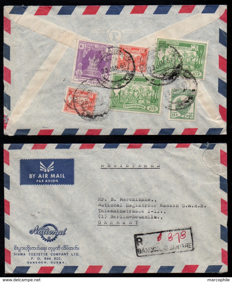 UNION OF BURMA / 1961 LETTRE RECOMMANDEE AVION POUR L'ALLEMAGNE (ref LE3192) - Myanmar (Birmanie 1948-...)