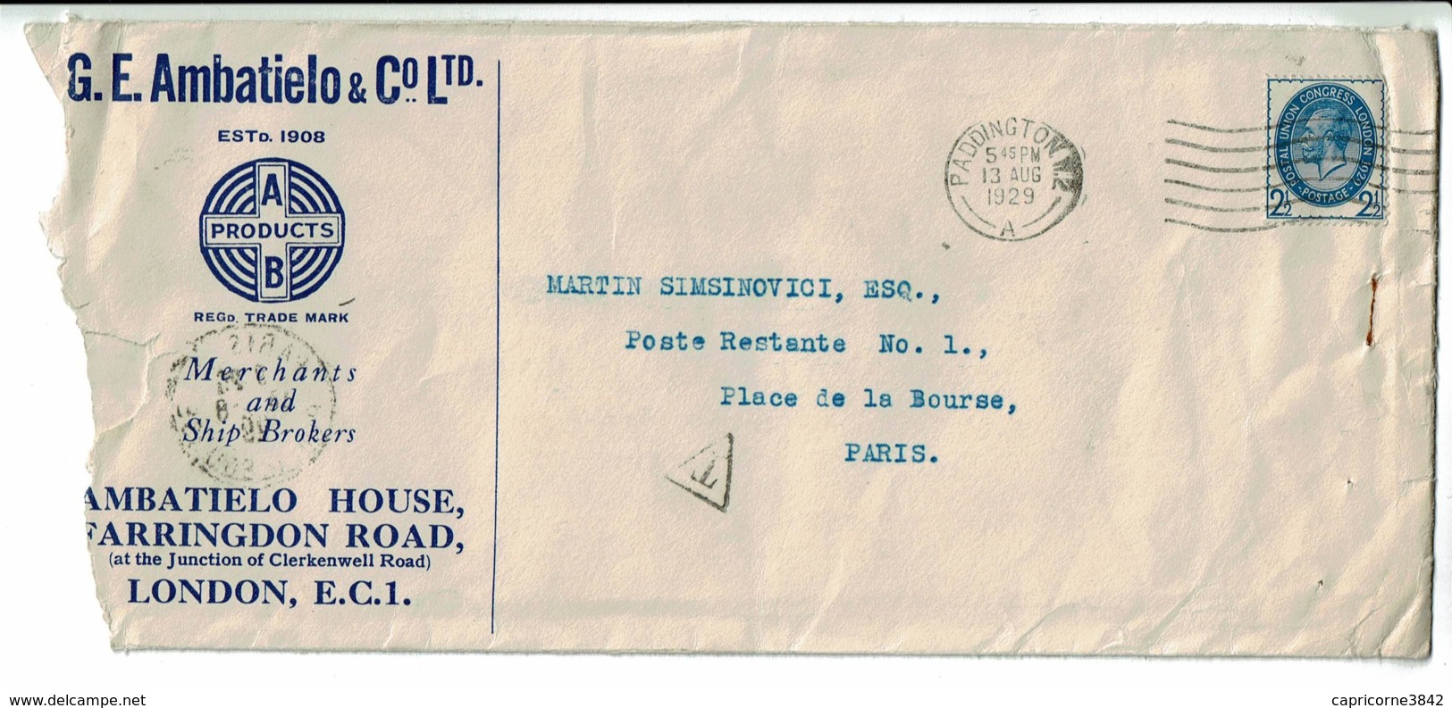 1929 - Lettre De Padddington Pour Paris - Tp Edouard VII N° 182 - Briefe U. Dokumente