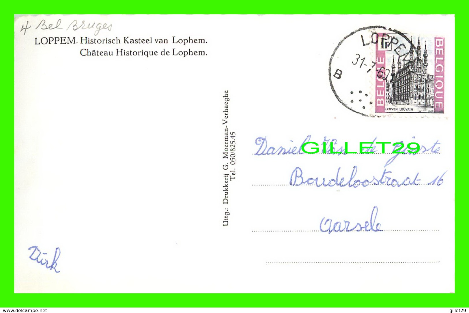 LOPPEM, BELGIQUE - CHÂTEAU HISTORIQUE DE LOPHEM - CIRCULÉE 1959 - G. MOERMAN = - Brugge