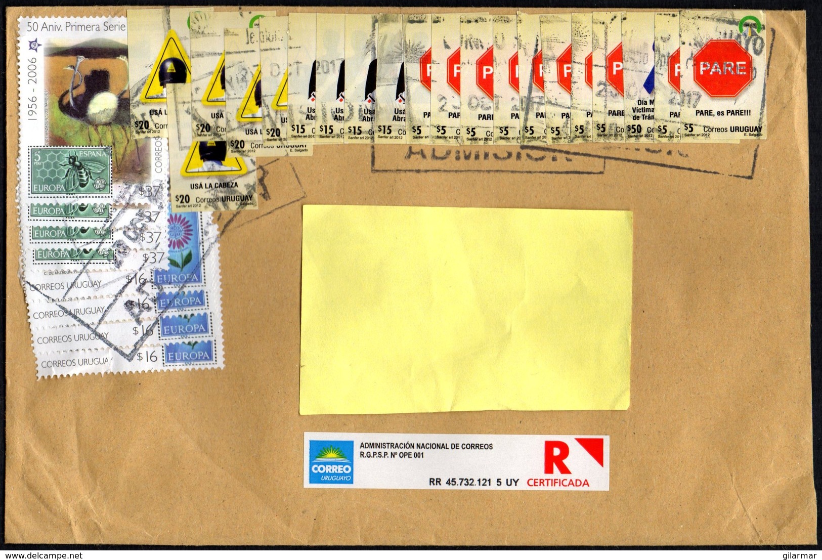 URUGUAY 2017 - REGISTERED ENVELOPE - EUROPA - ROAD SAFETY - Uruguay