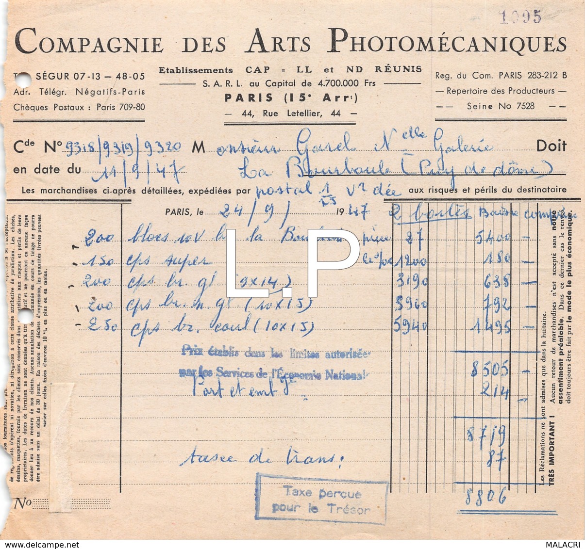 12-0767   1947  COMPAGNIE DES ARTS PHOTOMECANIQUES A PARIS - M. GAREL A LA BOURBOULE - 1900 – 1949