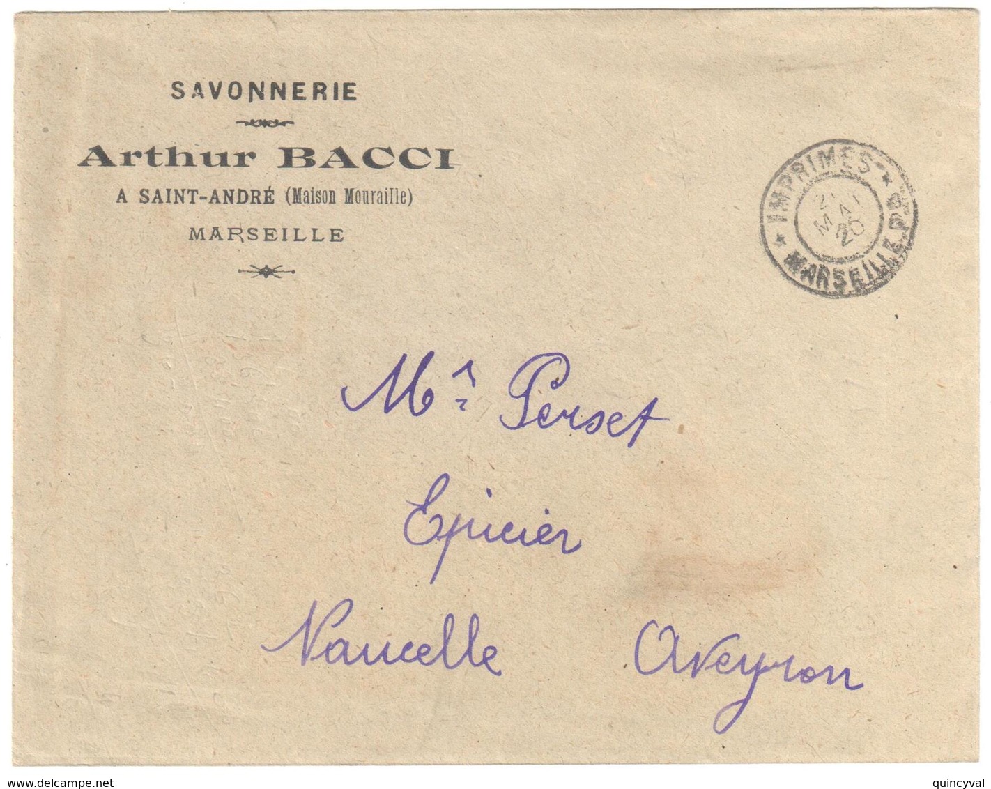 MARSEILLE PP IMPRIMES Lettre Entête Savonnerie BACCI Avec Courrier D'information Ob 21 Mai 1920 - Bolli Manuali