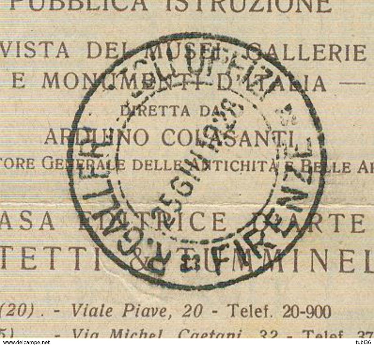 MINISTERO PUBBLICA ISTRUZIONE / Biglietto D'Ingresso Lire 0,50-R.Galleria Degli Uffizi -FIRENZE-1928-CON FASCI (PNF) - Tickets D'entrée