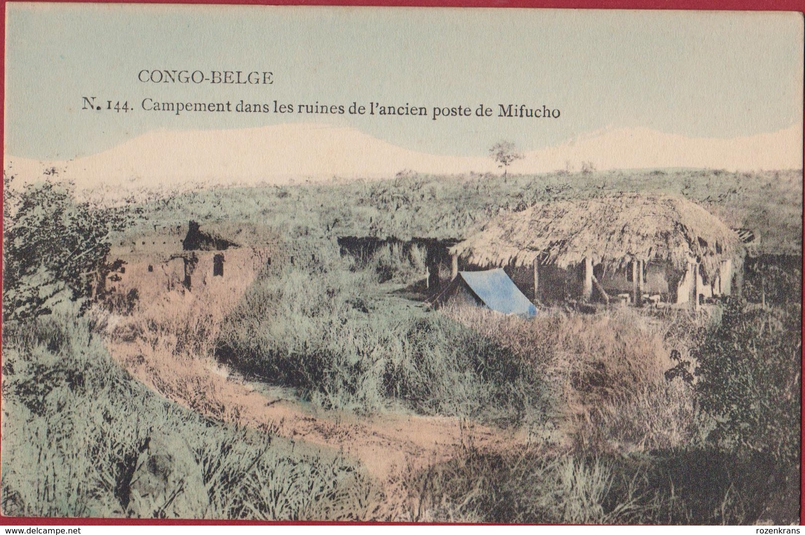 Belgisch Congo Belge Campement Dans Les Ruines De L'ancien Poste De Mifucho Afrique Africa (In Very Good Condition) - Congo Belge