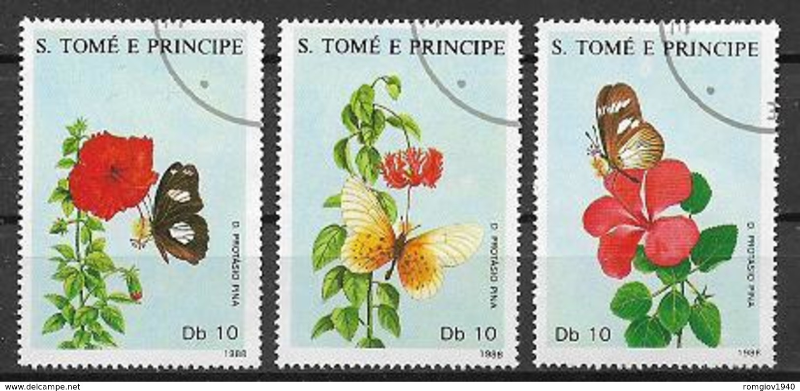 SAINT-THOMAS ET PRINCE   1988    FIORI E FARFALLE    YVERT  920-922   USATA   VF - Sao Tomé E Principe