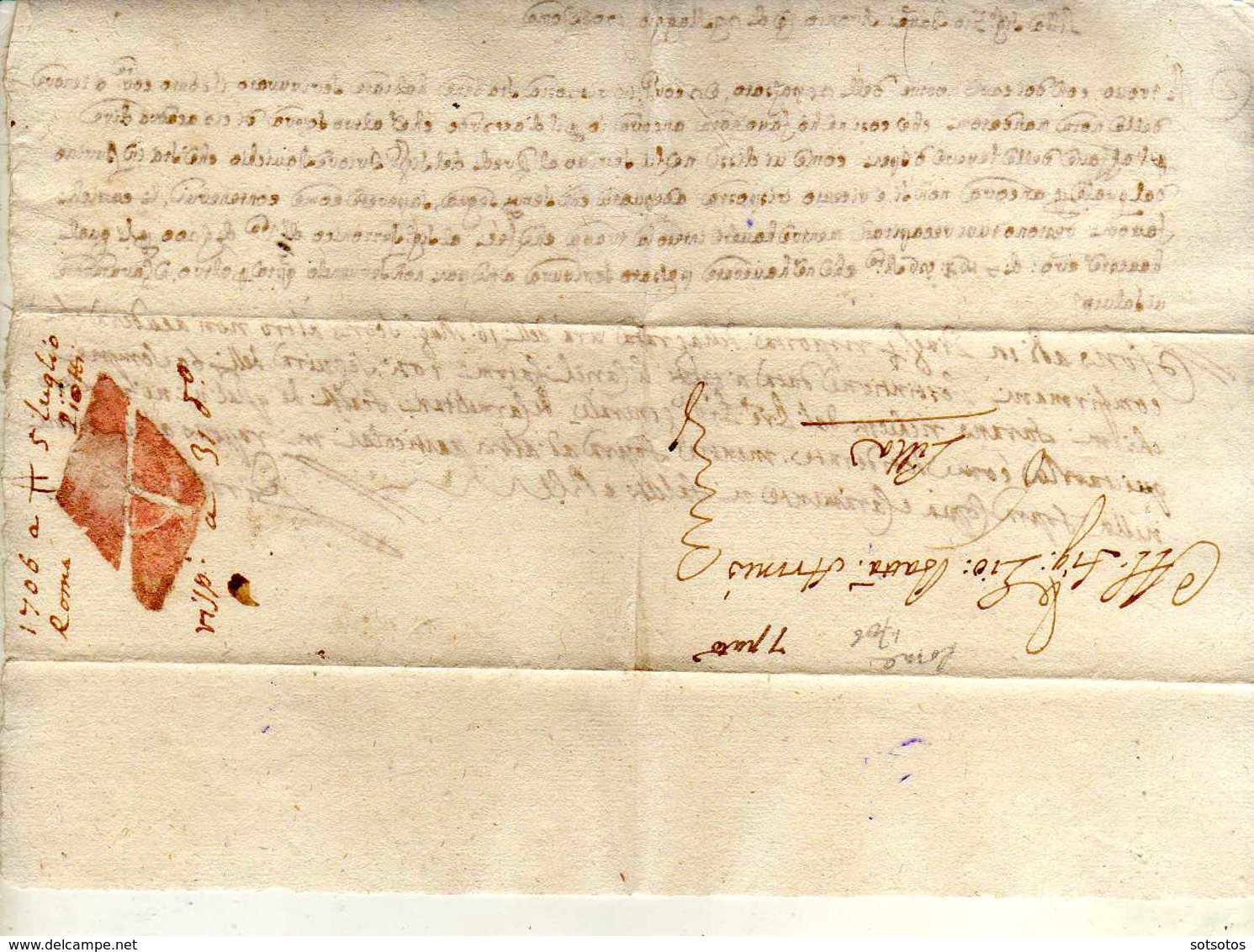 Italie - France - Lettre De 1706 (5 Juillet) - Provénant De Rome Et Destiné à Lille - Deux Différentes écritures; - ...-1850 Préphilatélie