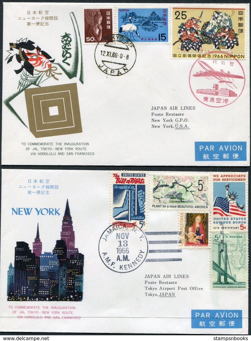 1966 Japan USA First Flight Covers (2). JAL Japan Air Lines. Tokyo / New York - Airmail
