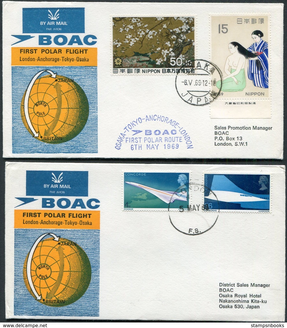 1969 Japan / GB BOAC First Flight Covers (2) Osaka / London. Polar Flight - Airmail