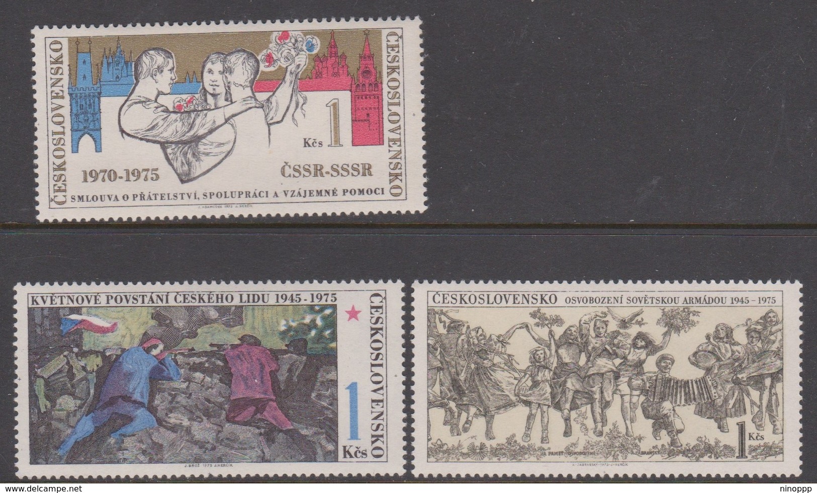 Czechoslovakia Scott 2002-2004 1975 30th Anniversary May Uprosing, Mint Never Hinged - Unused Stamps