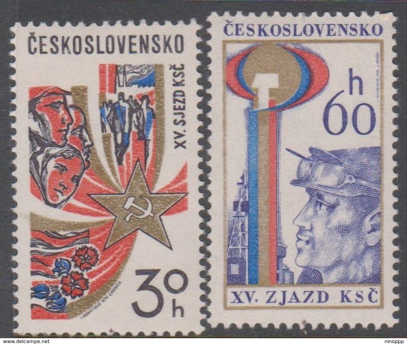 Czechoslovakia Scott 2061-2062 1976 15th Communist Party Congress, Mint Never Hinged - Unused Stamps