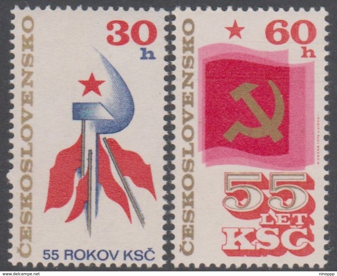 Czechoslovakia Scott 2068-2069 1976 Communist Party 55th Anniversary, Mint Never Hinged - Unused Stamps