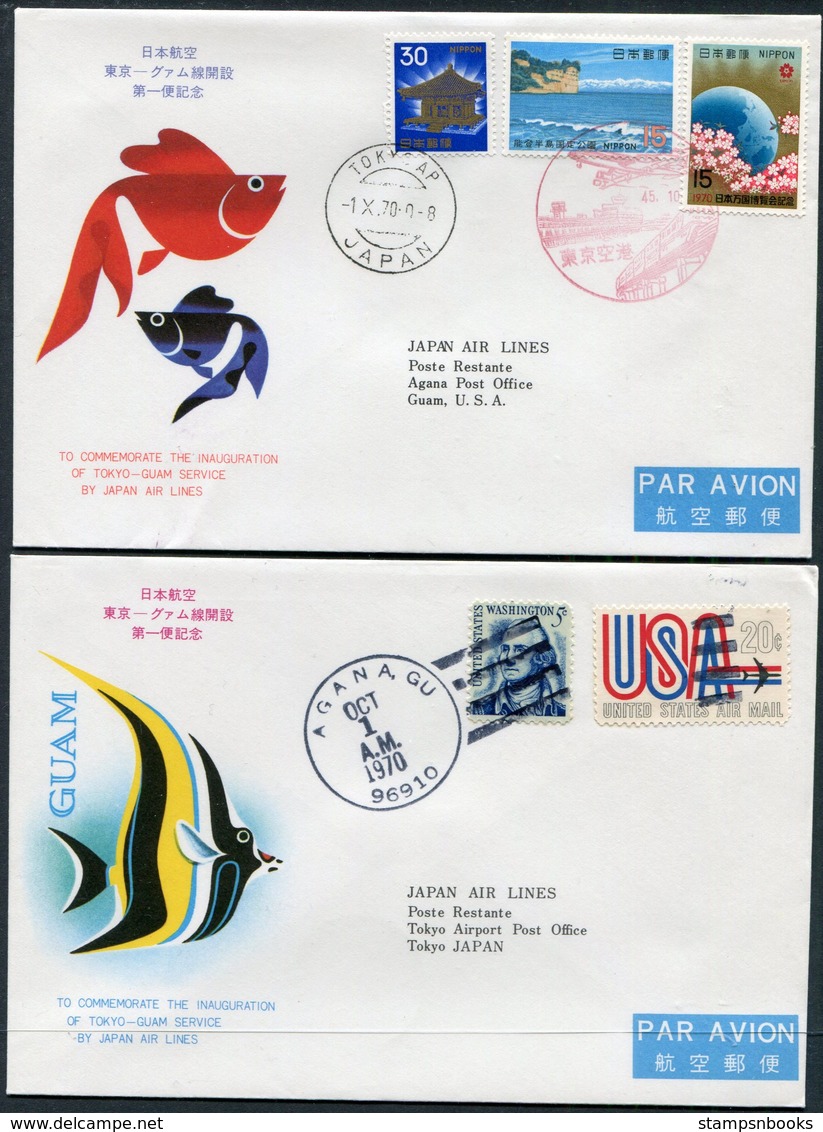 1970 Japan / USA JAL, Japan Air Lines First Flight Covers (2) Tokyo / Guam - Airmail