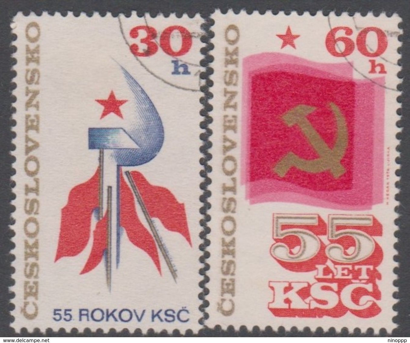 Czechoslovakia Scott 2068-2069 1976 Communist Party 55th Anniversary, Used - Used Stamps