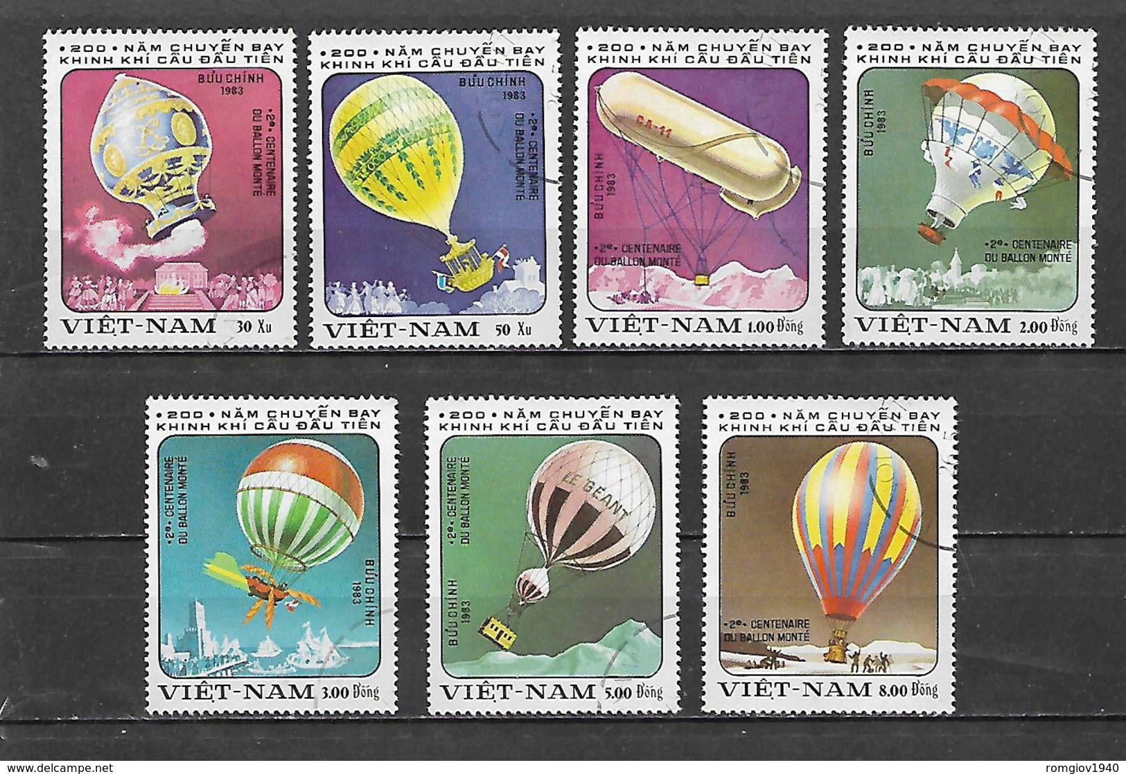 VIETNAM   1983 PRIMA ASCENSIONE DELL'UOMO NELL'ATMOSFERA YVERT. 394-400 USATA VF - Vietnam